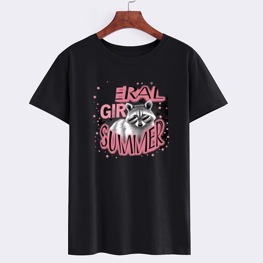 Raccoon Graphic Summer T-Shirt for Trendy Girls