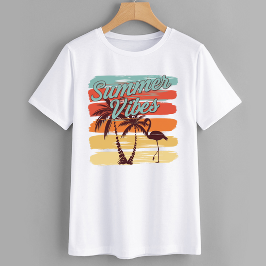Tropical Summer Vibes Palm Flamingo Cotton T-Shirt
