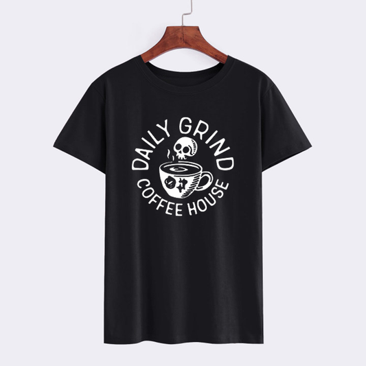 Daily Grind Skull Coffee House Graphic T-Shirt