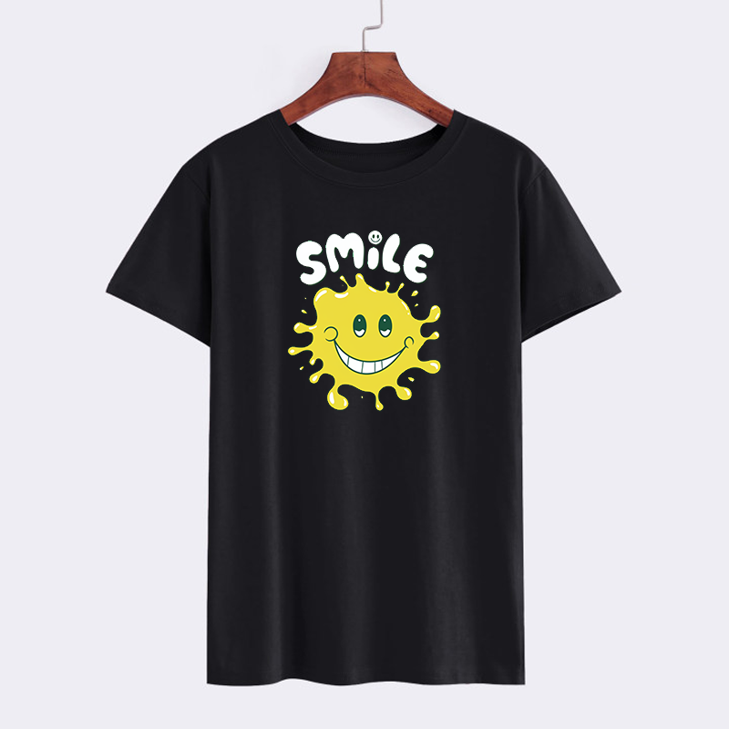 Black Smile Graphic T-Shirt with Yellow Sun Design