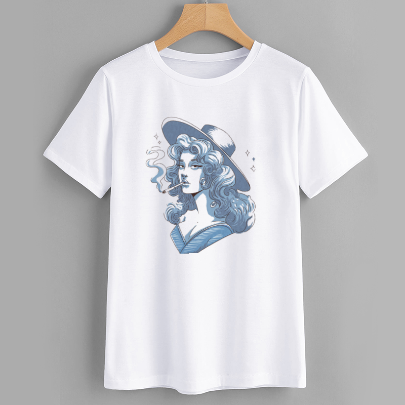 Artistic Graphic T-Shirt with Blue Lady Design
