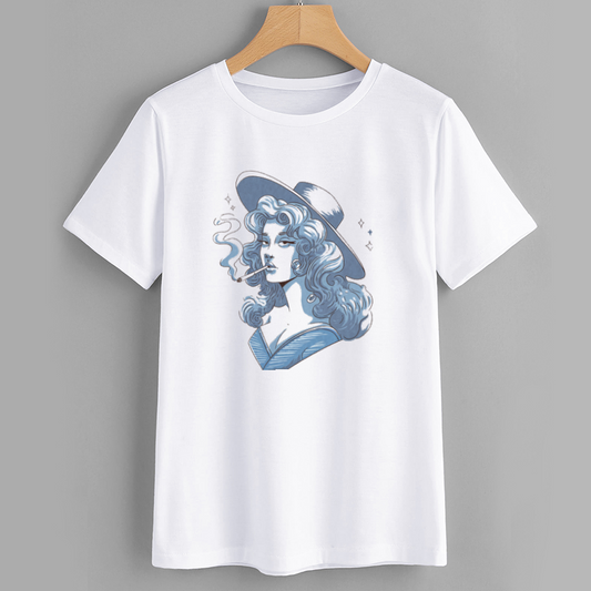 Artistic Graphic T-Shirt with Blue Lady Design