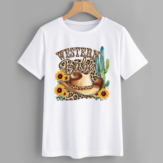 Western Cowboy Hat Leopard Print Cotton T-Shirt