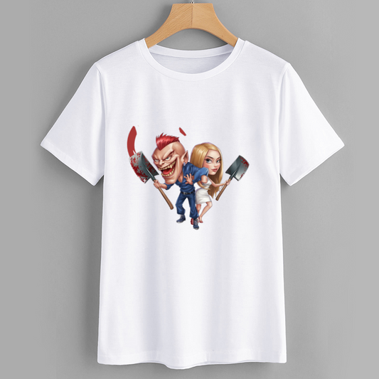 Cartoon Duo Graphic T-Shirt with Spades Design