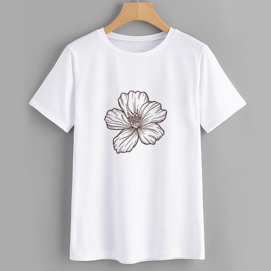 Floral Graphic White T-Shirt with Elegant Flower Design