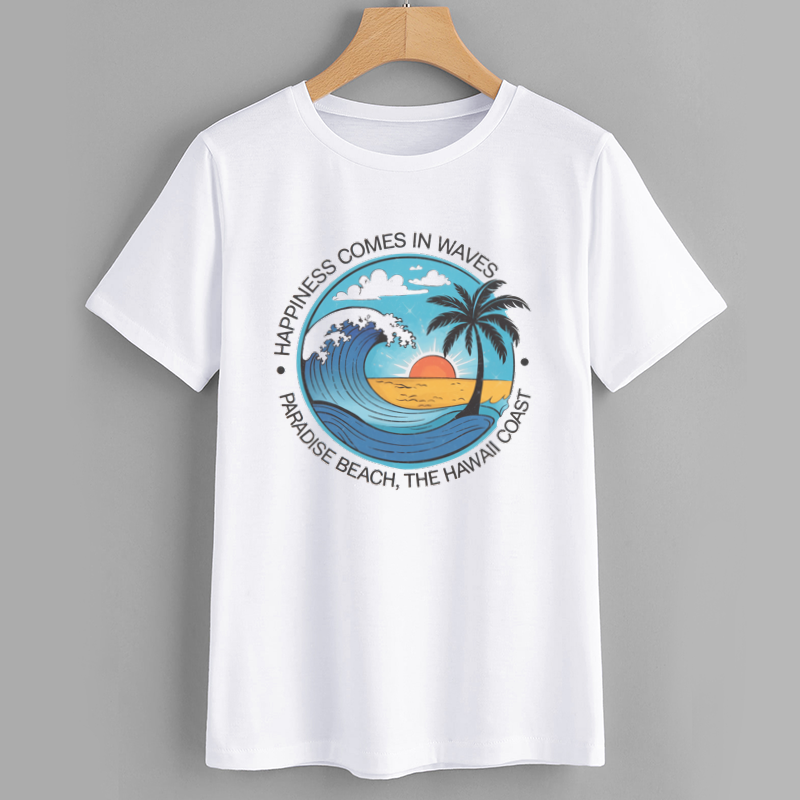 Happiness Comes In Waves Paradise Beach T-Shirt