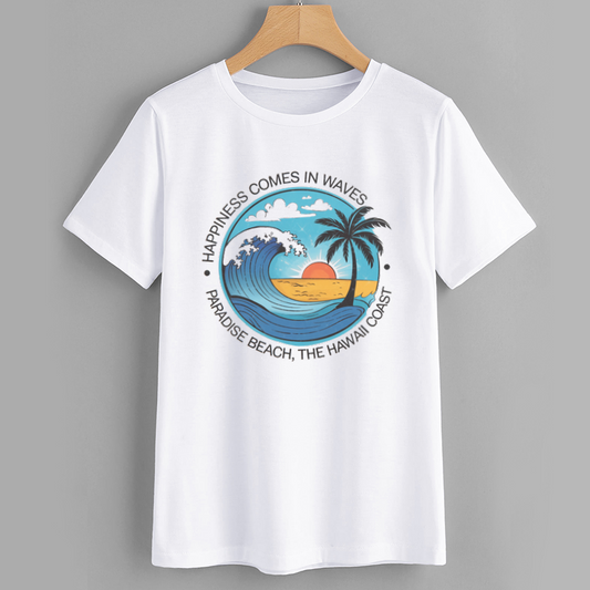 Happiness Comes In Waves Paradise Beach T-Shirt