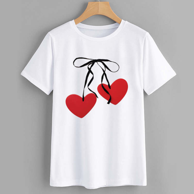 Heart Graphic T-Shirt with Ribbon Design