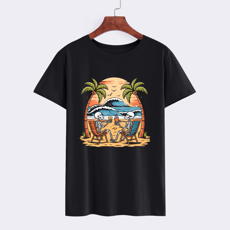 Skeletons on the Beach Graphic Tee - Fun Summer Shirt