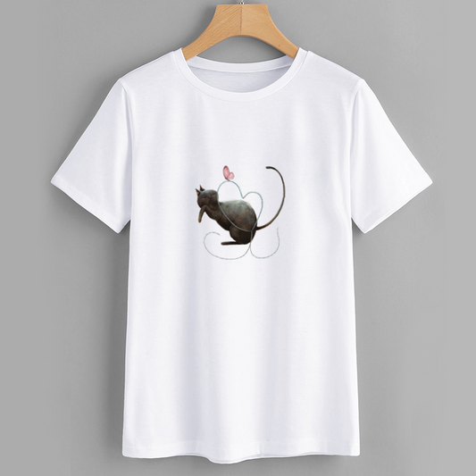 Cute Cat Graphic T-Shirt with Butterfly Design