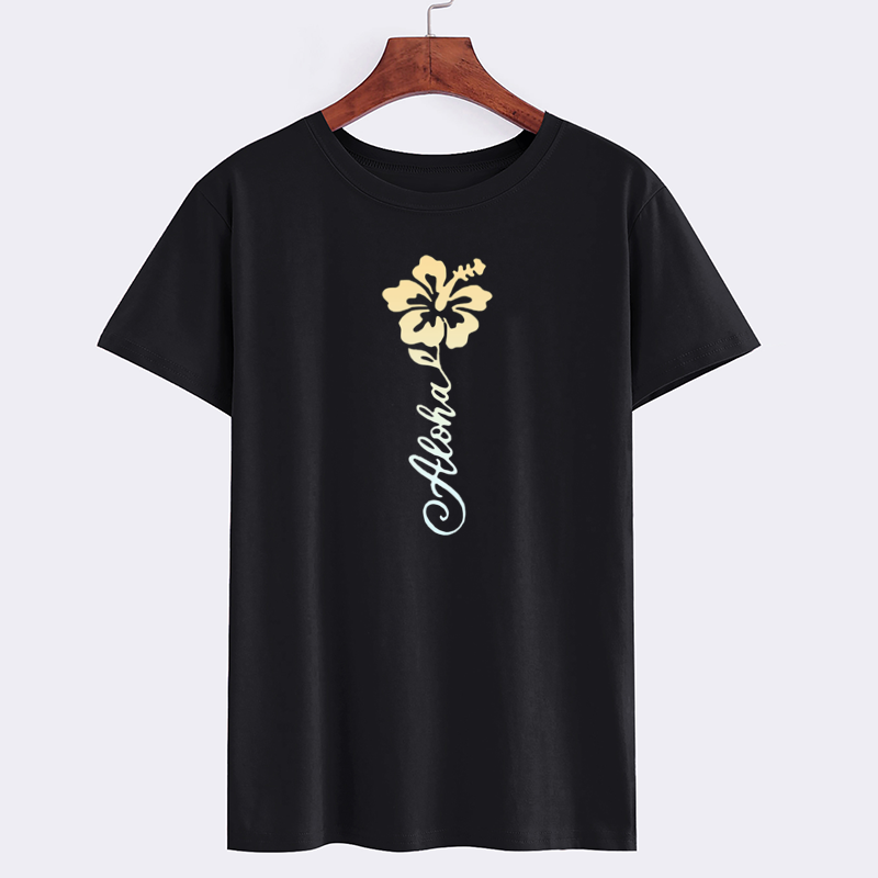 Black Hibiscus Aloha Graphic T-Shirt