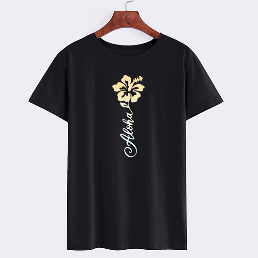 Black Hibiscus Aloha Graphic T-Shirt