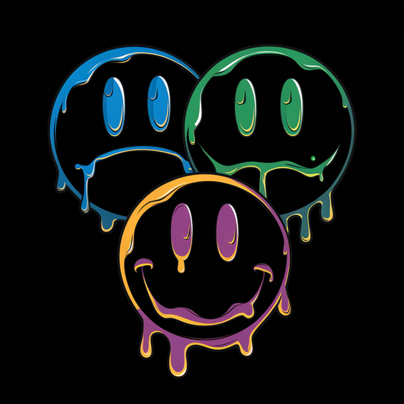 Colorful Dripping Smiley Face Graphic T-Shirt
