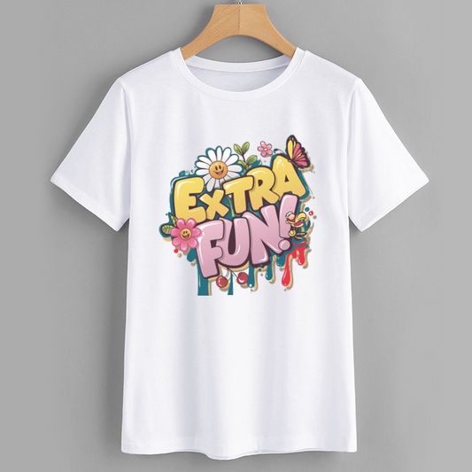 Extra Fun Cartoon Graphic White T-Shirt Cotton Casual