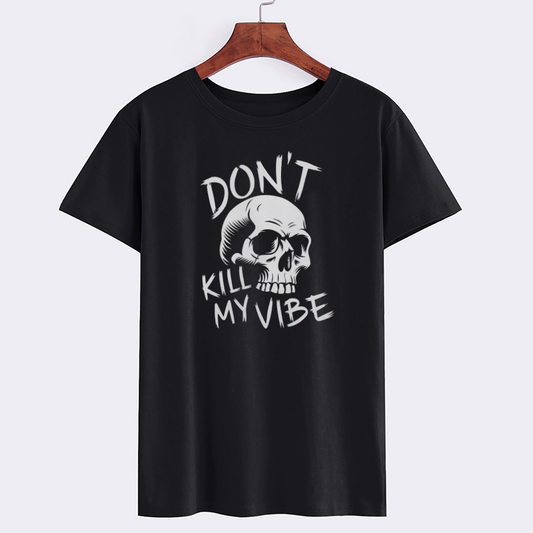 Skull Graphic T-Shirt with 'Don't Kill My Vibe' Print