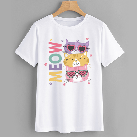 Cute Cat Graphic T-Shirt with Meow Design