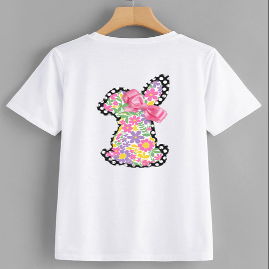 Floral Bunny T-Shirt with Pink Bow for Kids