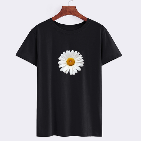 Daisy Flower Graphic Black T-Shirt