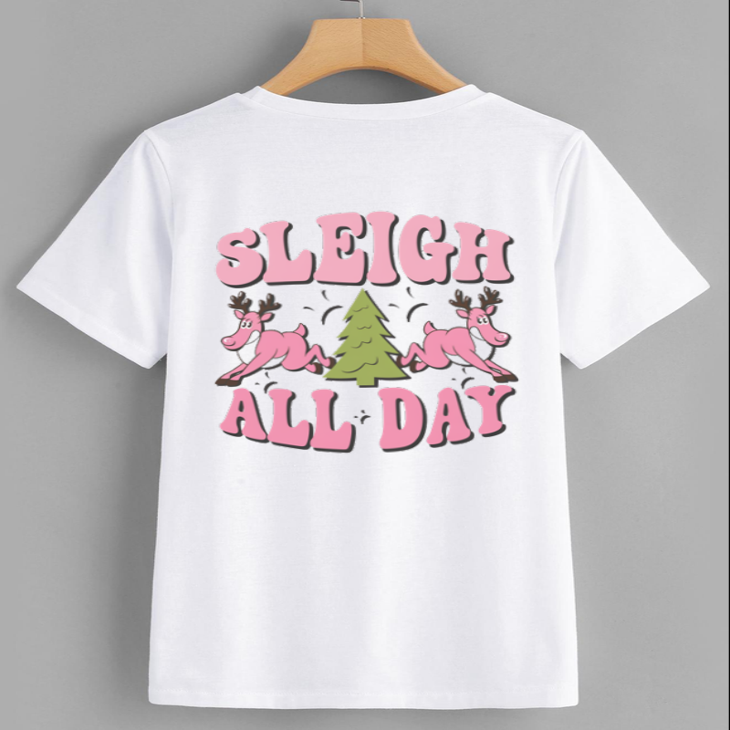 Sleigh All Day Reindeer Graphic T-Shirt