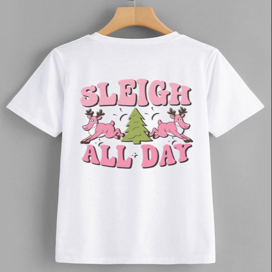 Sleigh All Day Reindeer Graphic T-Shirt
