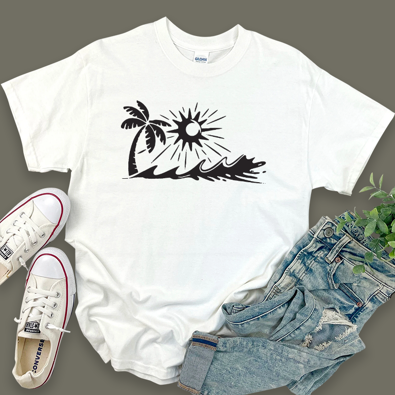 Casual Graphic Top with Coconut Trees Design
