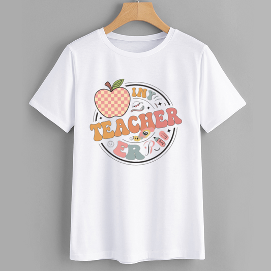 Retro Apple Graphic Teacher Cotton T-Shirt
