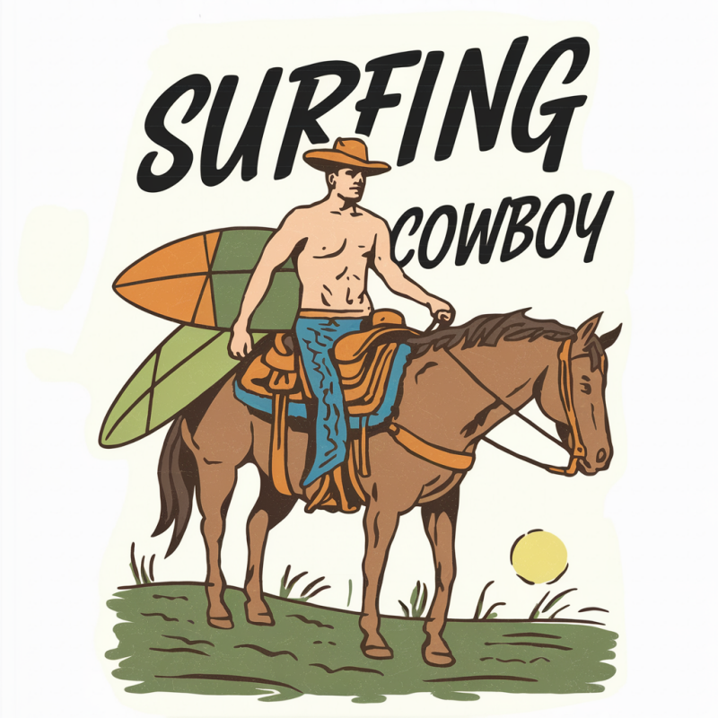 Surfing Cowboy Graphic T-Shirt