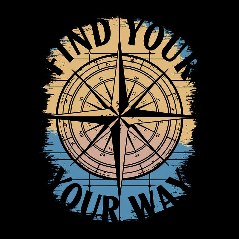 Compass Graphic T-Shirt - Find Your Way - Casual Black Tee