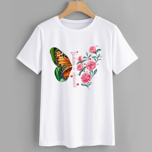 Butterfly and Floral Inspirational Graphic T-Shirt