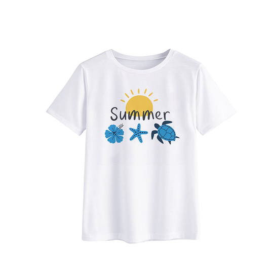 Summer Graphic T-Shirt with Turtle and Sun Design