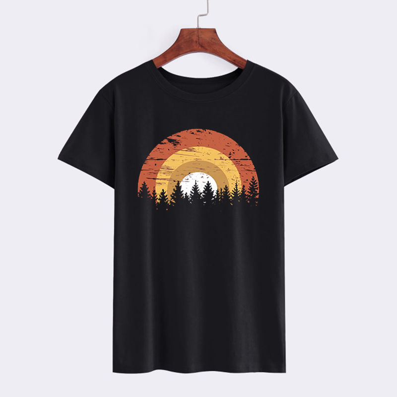 Sunset Forest Graphic Tee - Unisex Casual Black T-Shirt