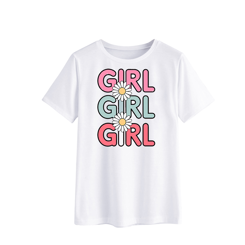Colorful Girl Graphic T-Shirt with Daisy Print