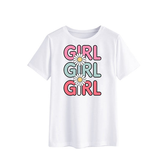 Colorful Girl Graphic T-Shirt with Daisy Print