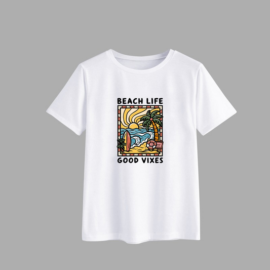 Beach Life Graphic T-Shirt with Surf Design