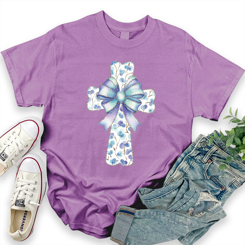 Religious Pattern Top with Cross Design