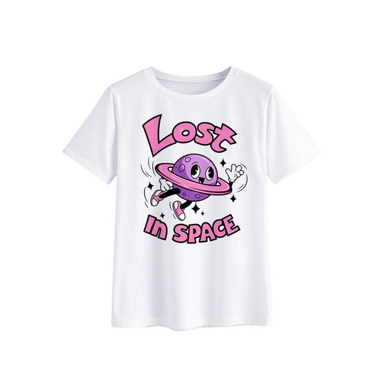 Lost in Space Cartoon T-Shirt with Purple Planet Design