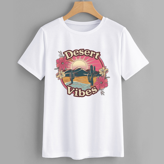 Retro Desert Vibes Cactus Graphic Cotton T-Shirt