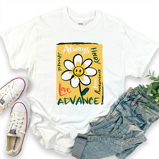 Smiley Face & Flower Print Casual T-Shirt