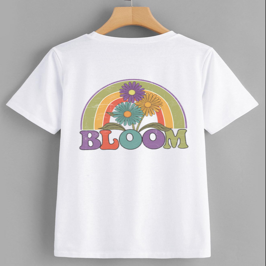 Bloom Rainbow Graphic Tee - Colorful Floral Print T-Shirt