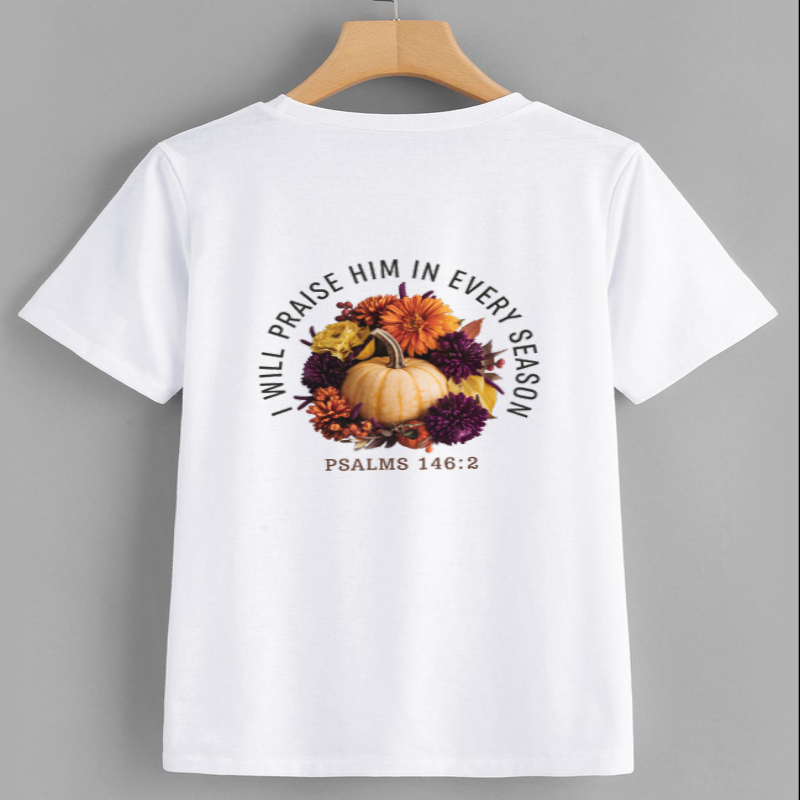 Psalms 146:2 Inspirational Pumpkin Floral T-Shirt