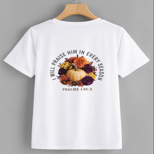 Psalms 146:2 Inspirational Pumpkin Floral T-Shirt