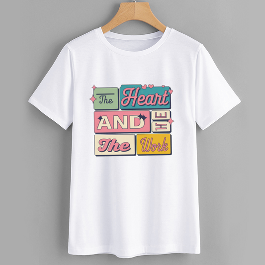 Colorful Heart and Work Graphic T-Shirt