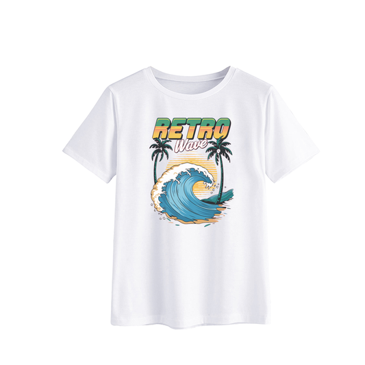 Retro Wave Graphic T-Shirt with Palm Trees and Ocean Design