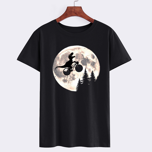 Dinosaur Bicycle Moon Graphic T-Shirt