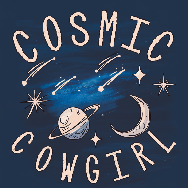 Cosmic Cowgirl Graphic T-Shirt - Space Themed Black Tee