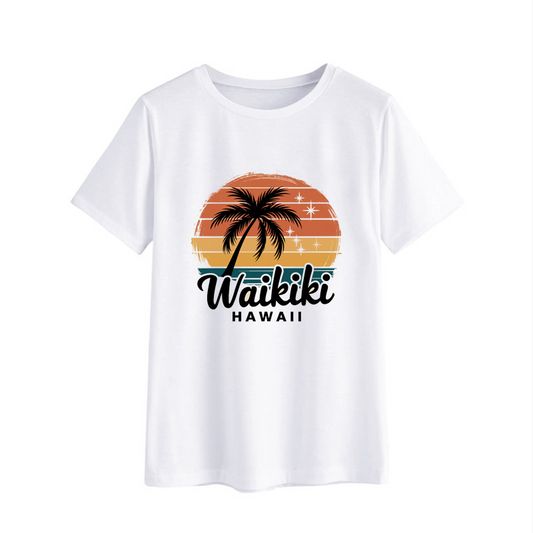 Waikiki Hawaii Sunset Palm Tree T-Shirt