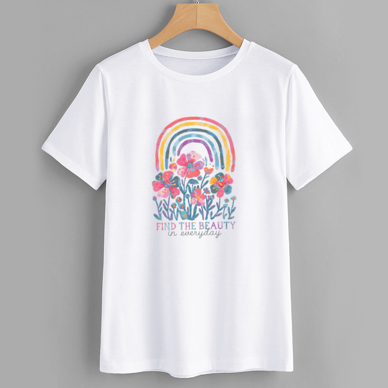 Colorful Floral Rainbow Graphic T-Shirt
