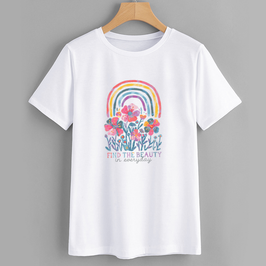 Colorful Floral Rainbow Graphic T-Shirt