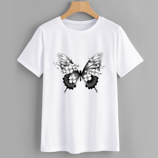 Butterfly Floral Graphic Cotton T-Shirt