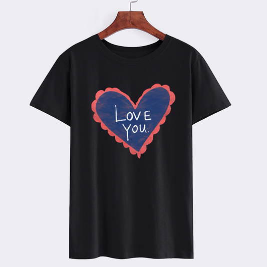 Love You Heart Print Cotton T-Shirt